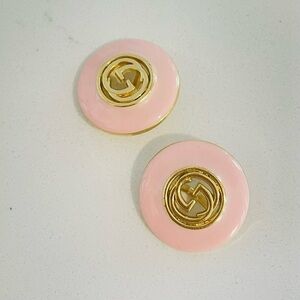 Luxury Pink/Gold Signature Logo Repurposed Button Earrings 23mm